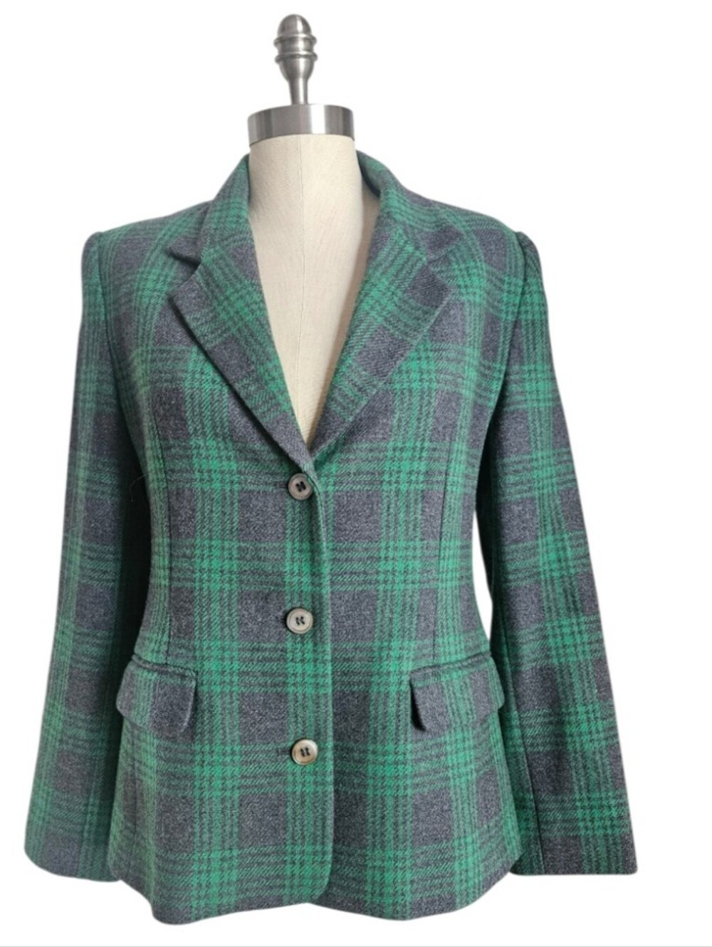 Vintage 1980s GAP Jumbo Plaid Wool Blazer Jacket - Green & Gray | SZ S